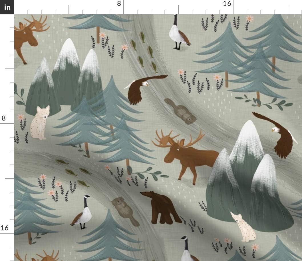 Spoonflower Fabric - Canada Forest Winter Goose Moose Salmon Wildlife Printed on Cotton Poplin Fabric by The Yard - Sewing Shirting Quilting Dresses Apparel Crafts
