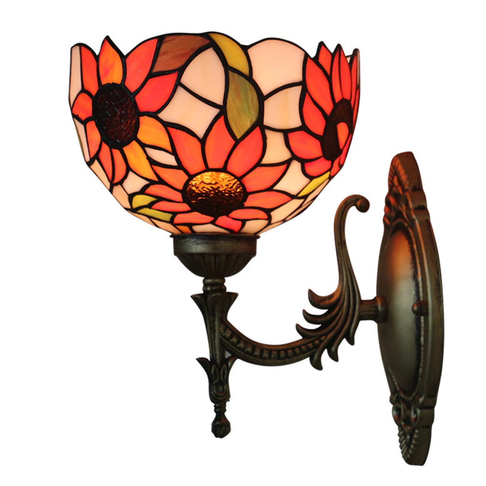 SXSCARKX 8 Inch Tiffany Style Wall Lamp Antique Handmade Glass Sconce Rustic Design Sunflower Pattern for Bedroom Living Room Cafe Needed