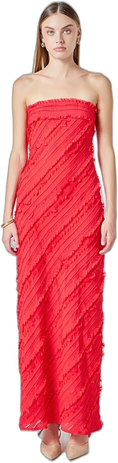 endless rose Women's Strapless Ruffled Maxi Dress