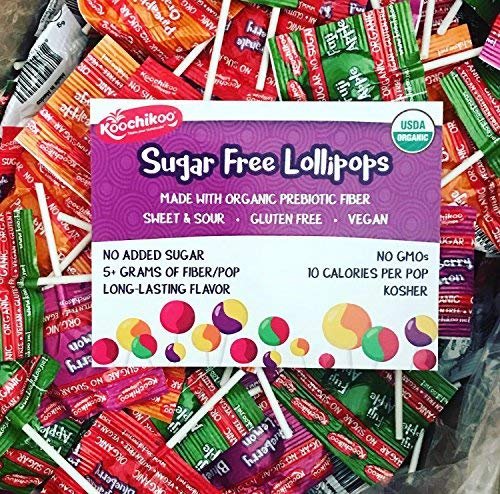 Koochikoo Organic & Sugar Free Lollipops Pouch, Assorted Fruit Flavors, No Sugar Added, Gluten Free & Vegan, 10 Ct Lollipops/Pouch (Pack Of 4 Pouches) #TOP4