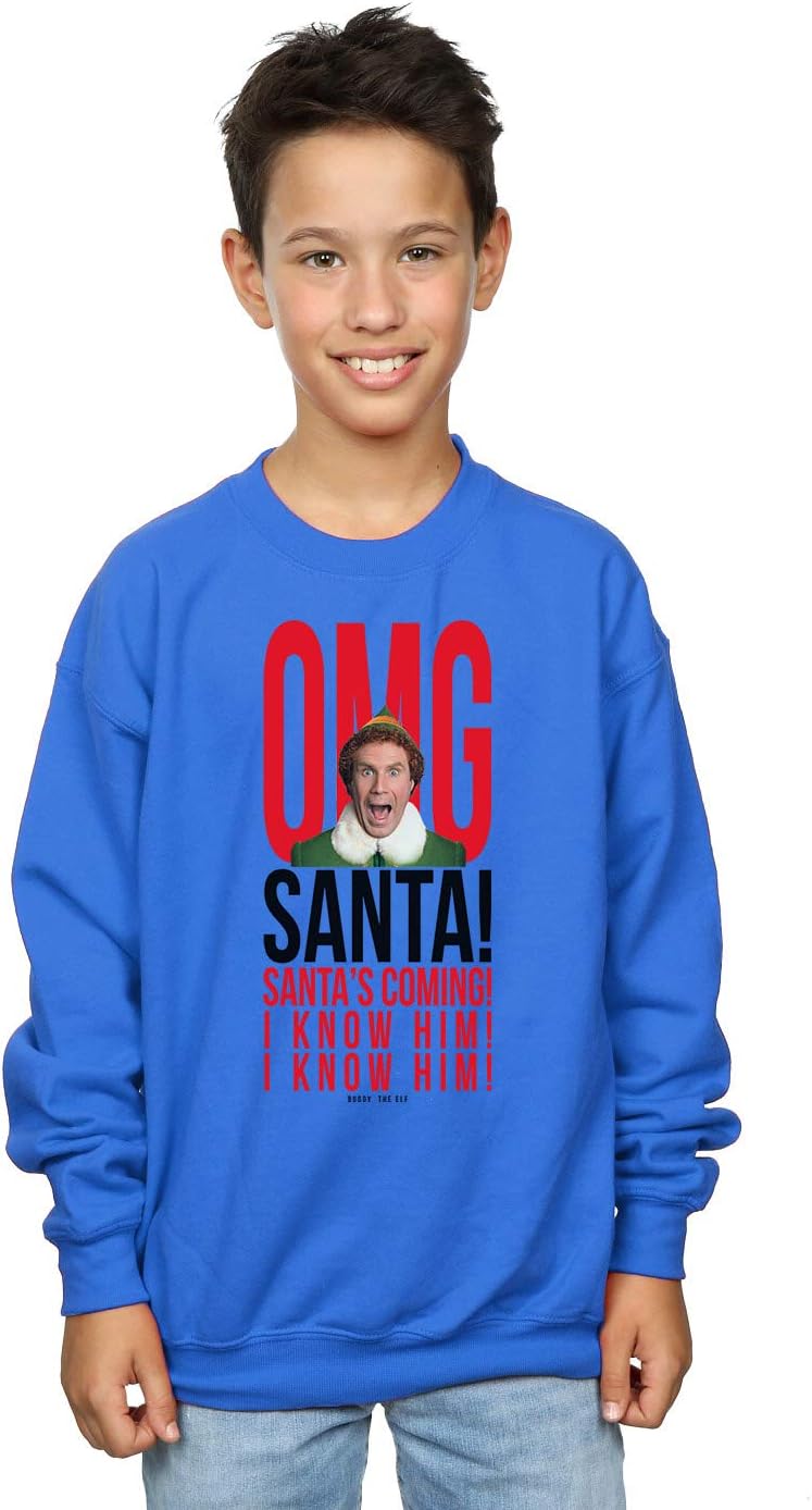 ABSOLUTECULT Elf Boys OMG Santa I Know Him Sweatshirt Royal Blue 12-13 Years