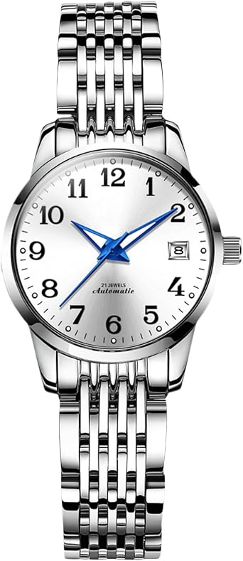 RORIOS Ladies Mechanical Wristwatch Women's Elegant Watch Minimalist Automatic Wrist Watch Fashion Stainless Steel Watch Self-Winding Luminous Watch White B