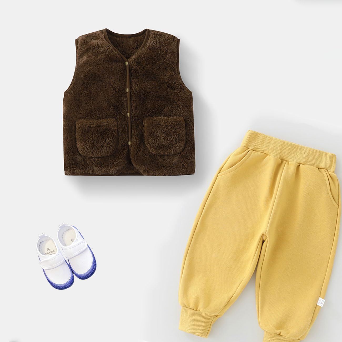 Lindo Bebé Niño Chaleco, Baby Chalecos de Felpa Doble Cara Sin Mangas con Botones a Presión, Bebé Cálido Chaqueta para Otoño, Invierno, Chaqueta Unisex con Bolsillos, Caqui/Marrón, 1-7 Años.