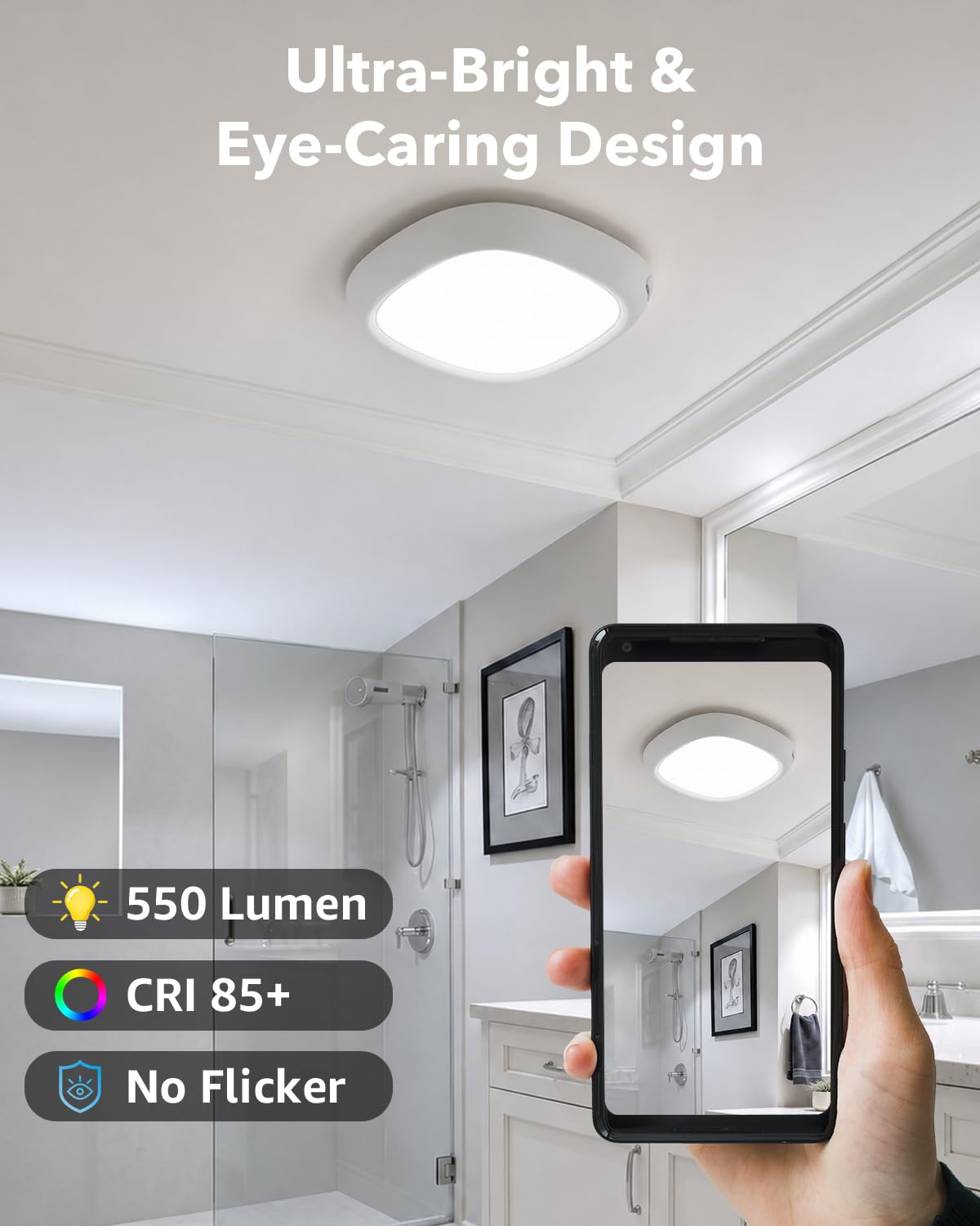 Plafonnier LED Sans Fil Rechargeable USB, 550LM 12000mAh IP54 Etanche Luminaire Plafonnier a Pile avec Detecteur Mouvement Lampe Plafond Batterie Télécommande Lumiere Capteur Interieur Garage Douche