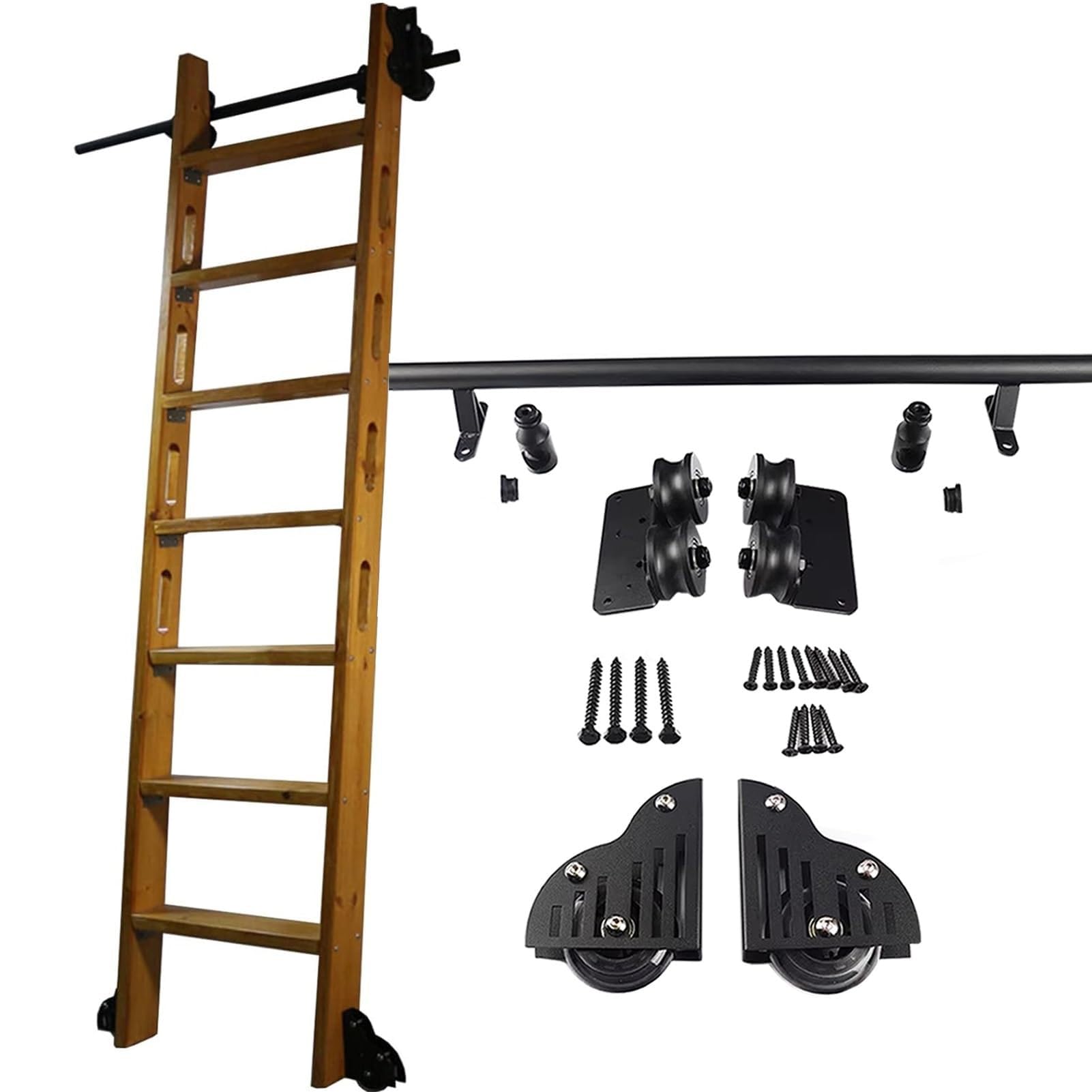 Mobile Rolling Ladder Track, Library Sliding Barn Door Hardware Kit, Round Tube Carbon Steel Rail, Retractable Roll Ladder Hardware Kit, Bookcase Sliding Ladder Rails(400cm(13.1 ft) track kit)