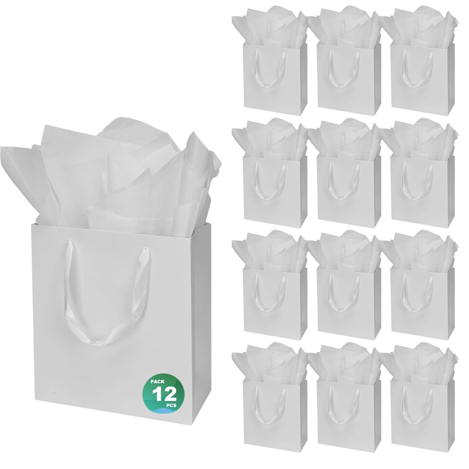 Papertide 12 Pack White Large Gift Bags 25.4x11.4x28cm with Tissue Paper