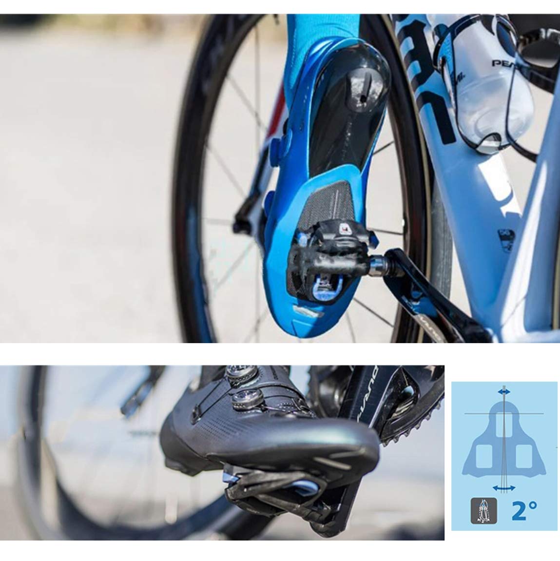 Crampons SPD-SL Compatibles Shimano - Réglage Flottant 2° - Pour Pédales SH10/SH11/SH12 - Kit Complet Avec Vis Et Clé - Couleur Bleu/noir