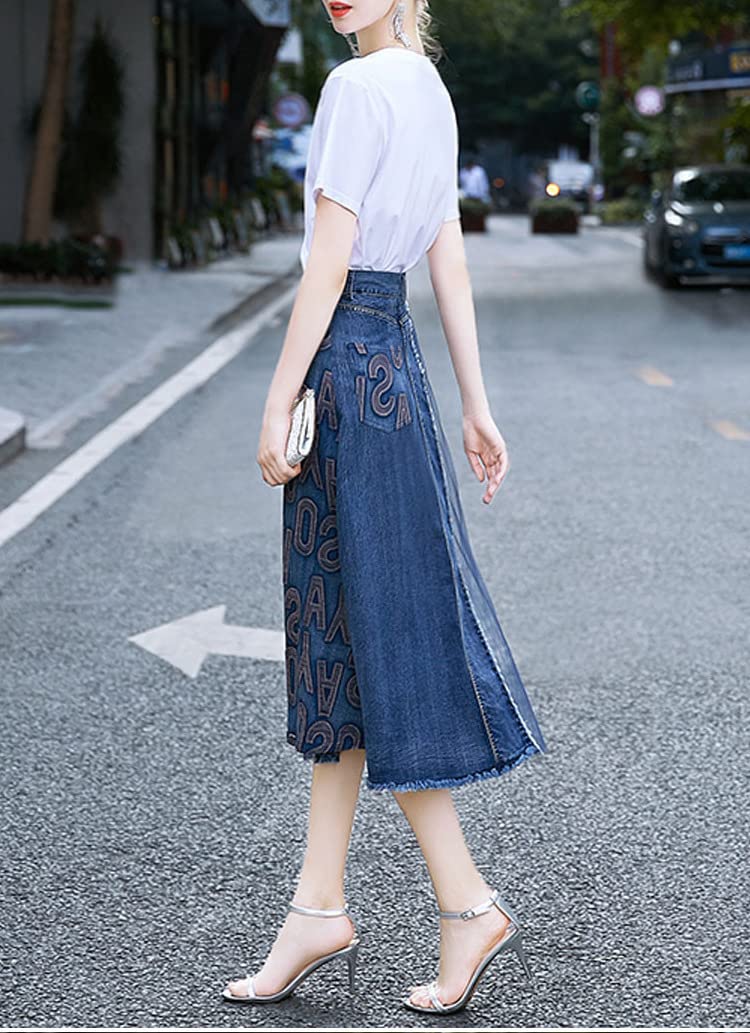 Jupe plissée Jupe De Denim Femmes Jupe Haute Taille A-Line Jupe Mode Jupe Midi Jupe Midi