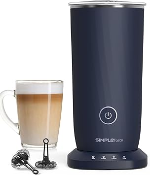 SIMPLETASTE Electric Milk Frother, 4-in-1, Hot & Cold Milk Foam, Heat Milk & Cocoa, Non-Stick Coating, Automatic Shut-Off, Quiet & BPA-Free, for Cappuccino & Latte, Dark Blue