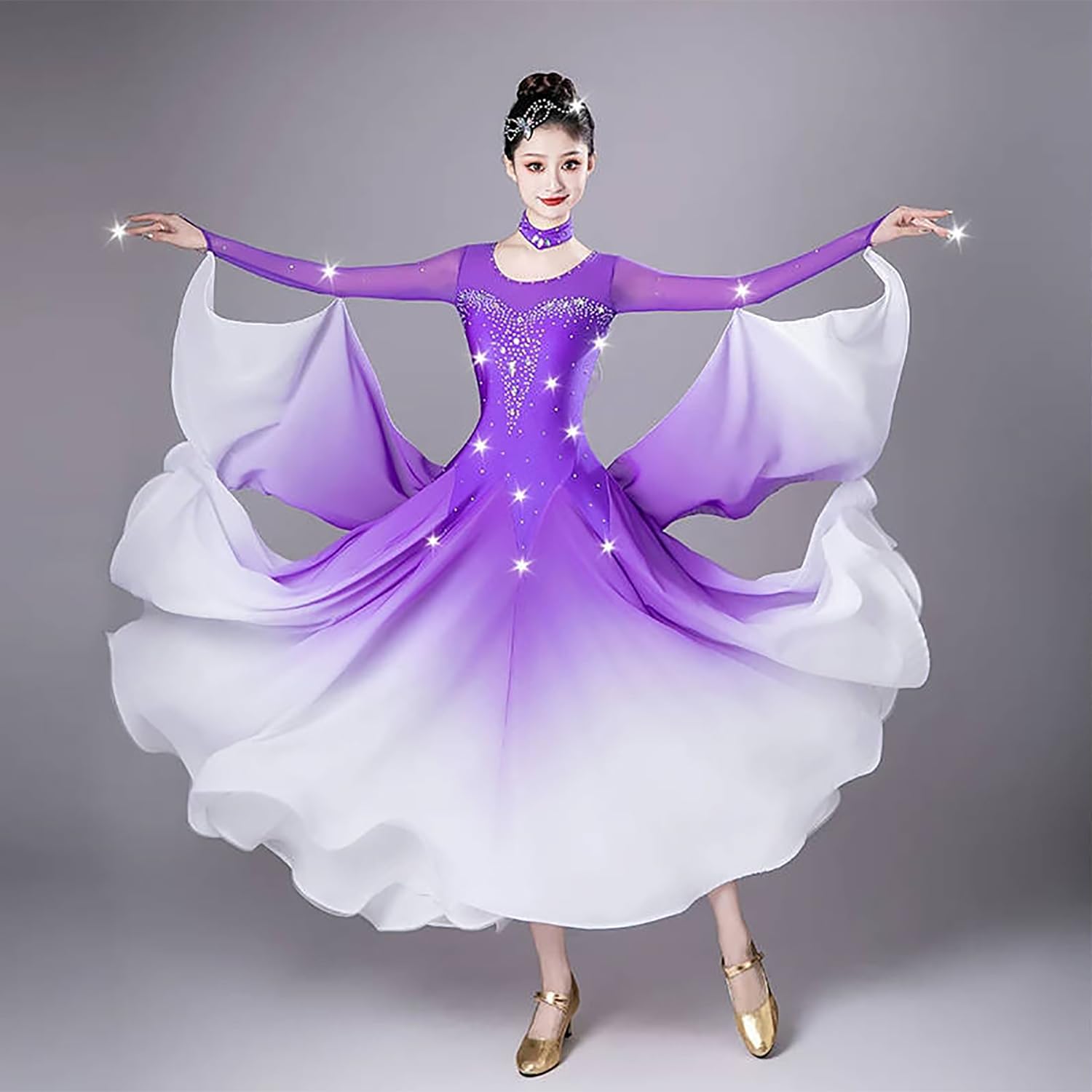 Professionelles Standard Tanzwettbewerb Kleid Damen Strass Weit Schwingender Rock Foxtrot Auftrittskleid Flamenco Schmaler Schnitt Tanzkleidung