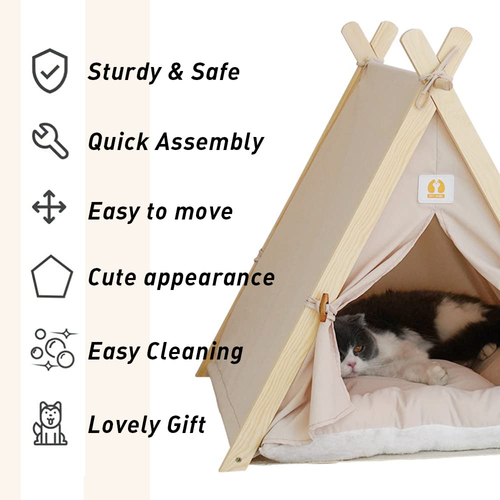Haustier Tipi Aus Baumwolle-Leinen – Waschbares Zelt Für Hunde & Katzen Mit Kissen (Größe L)