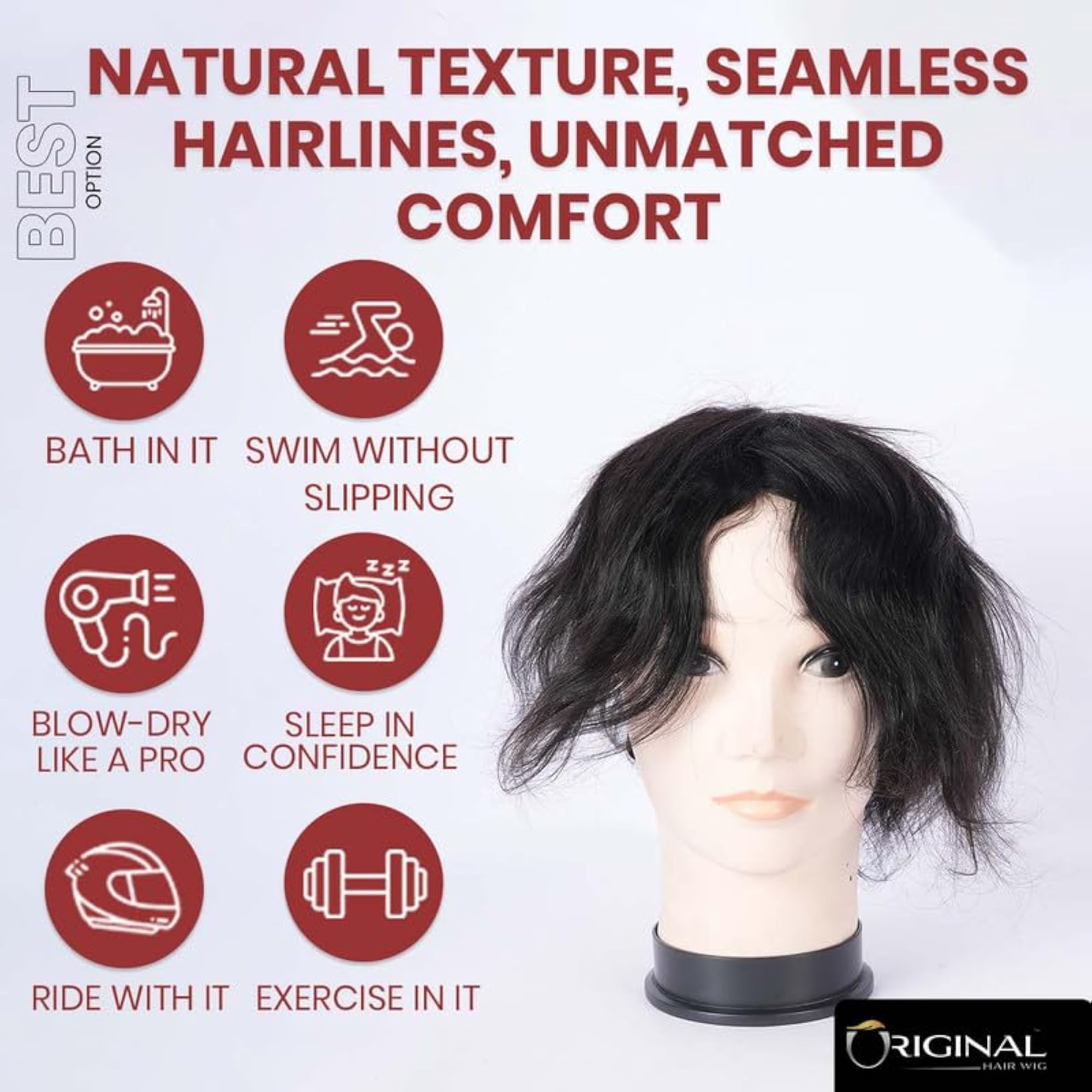 Men's Smart Patch 100% Human Hair Toupee, Non-Surgical Replacement
