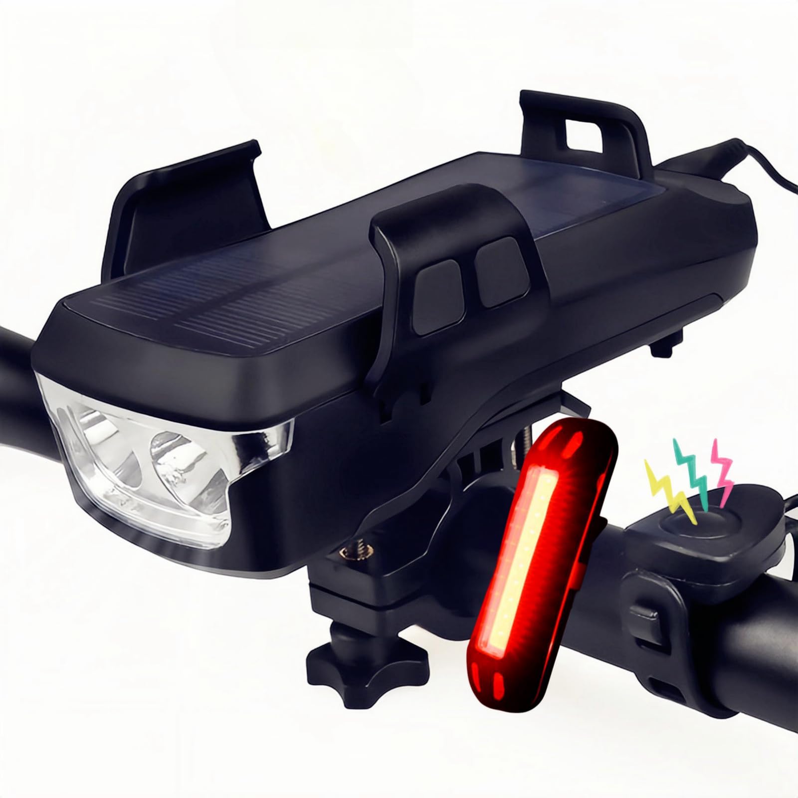 Fay Bless 5 in 1, Solar Bike Light with Phone Holder, Horn (Black 4000mAh)