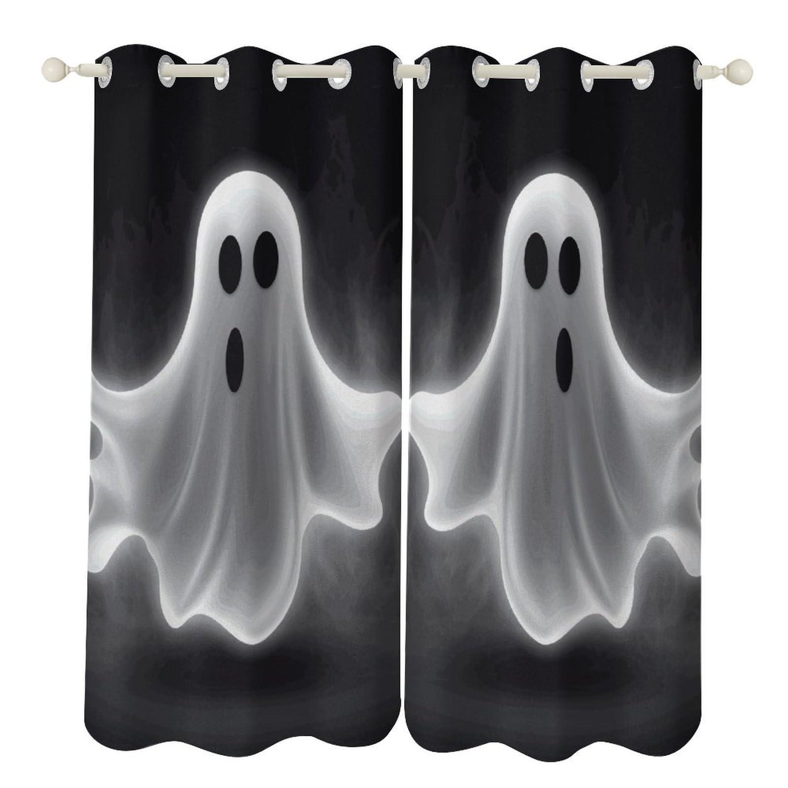 Rideaux de fenêtre noirs et fantômes d'Halloween pour créer un cocon dans le salon