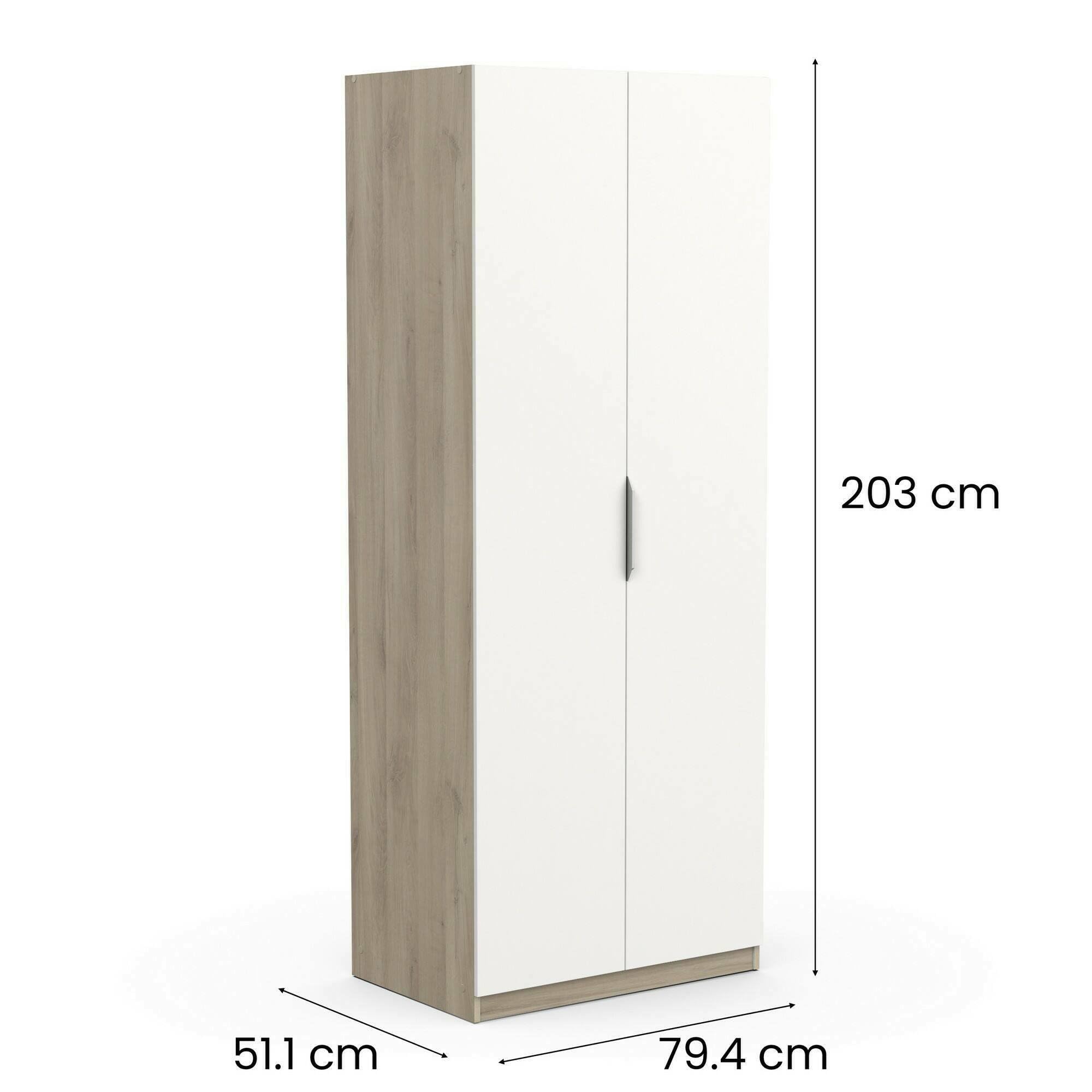 Dmora - Guardaroba 2 Ante Isere, Mobile Camera da Letto, Cabina Armadio portabiti, Armadio Appendiabiti, 79x51 h203 cm, Rovere e Bianco Opaco