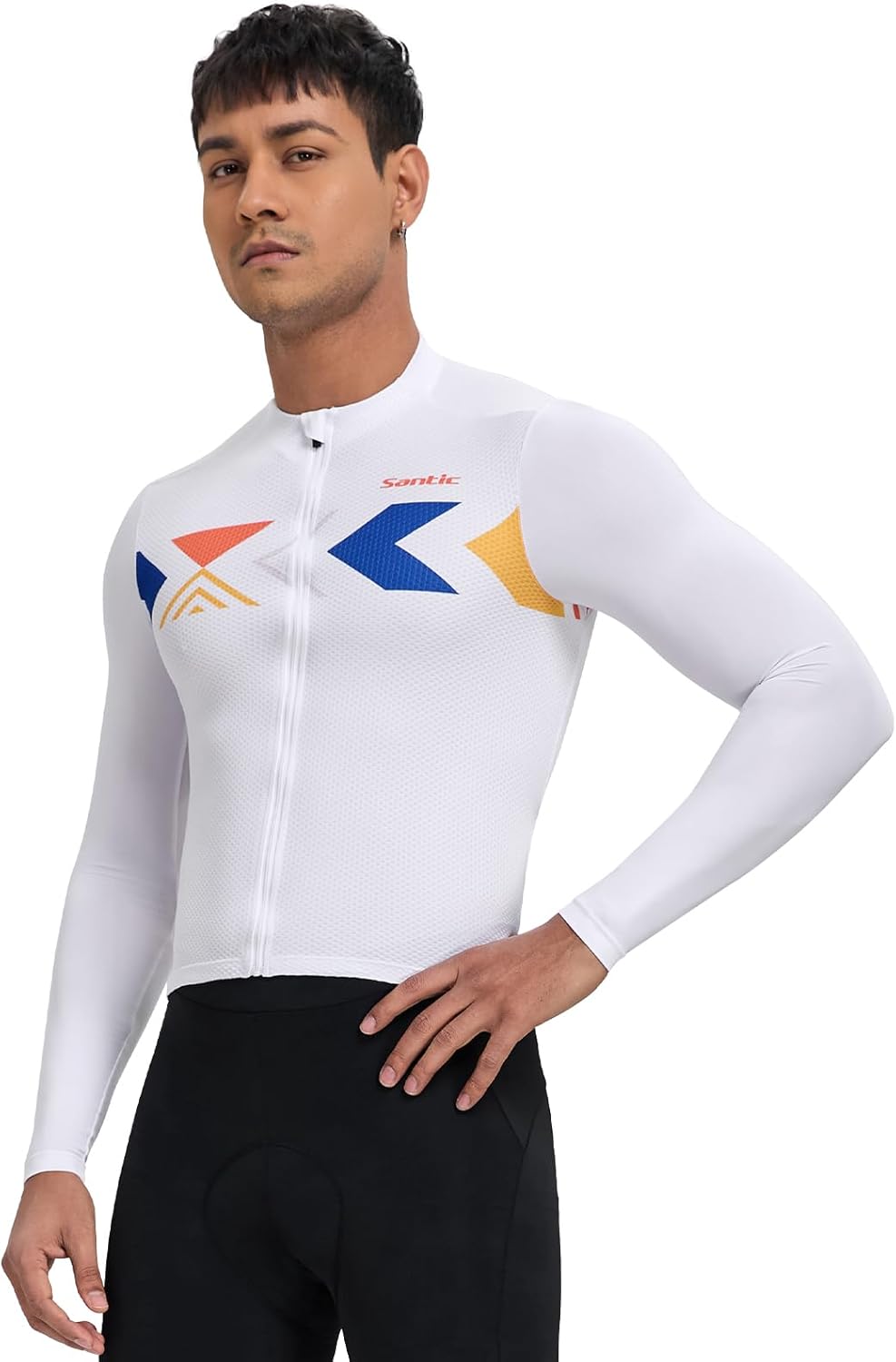 Santic Men's Cycling Jersey Long Sleeve Top Road Bike Shirt Full Zipper UPF 50+ MTB Jersey with Pockets