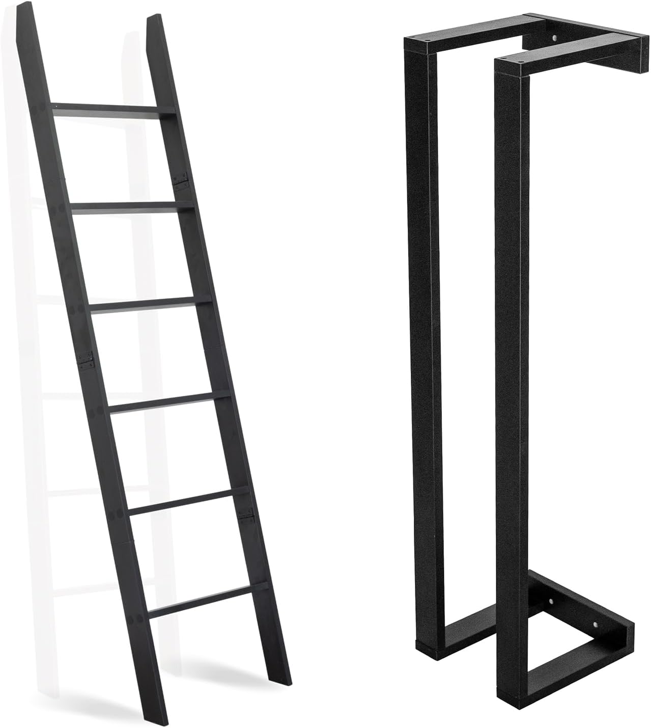 RELODECOR Blanket Ladder & Blanket Wall Rack for Living Room and Bedroom, Laminate Snag Free Construction (Black) Rustic Decorative Farmhouse Blanket Storage Bundle, Easy Assembly