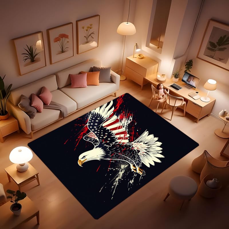Modern Bald Eagle Print Area Rug, Bald Eagle Flag Bird Animal Area Rug, Living Room Bedroom Area Rug Entrance Laundry Room Animal Area Rug Bedroom