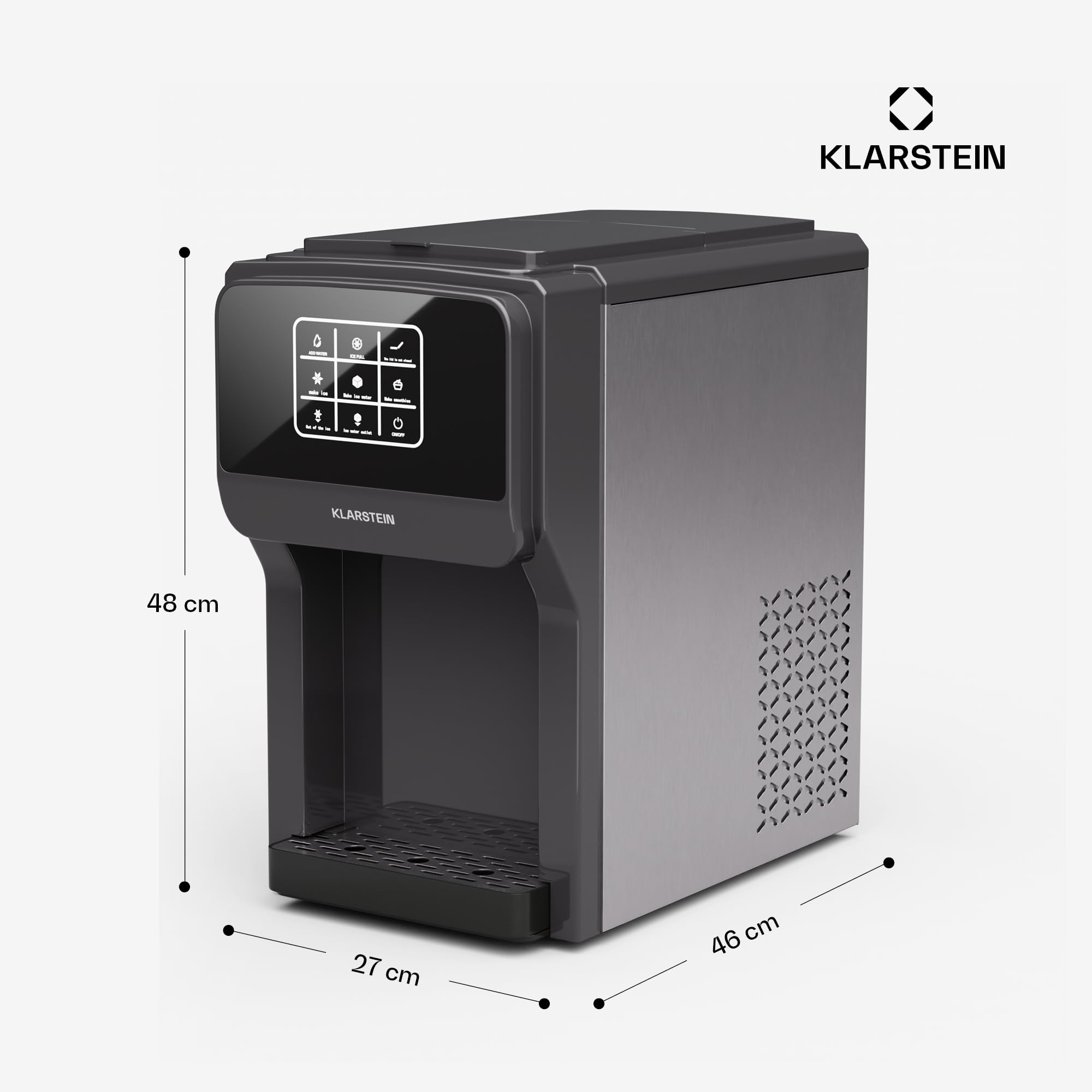Klarstein ArcticBlend 3in1 - Macchina del Ghiaccio, 20 kg/24h, Ghiaccio Cavo e Tritato, Erogatore d'Acqua, Serbatoio da 6L, Acciaio Inox, Macchina del Ghiaccio per la Casa, Ice Maker, Grigio scuro