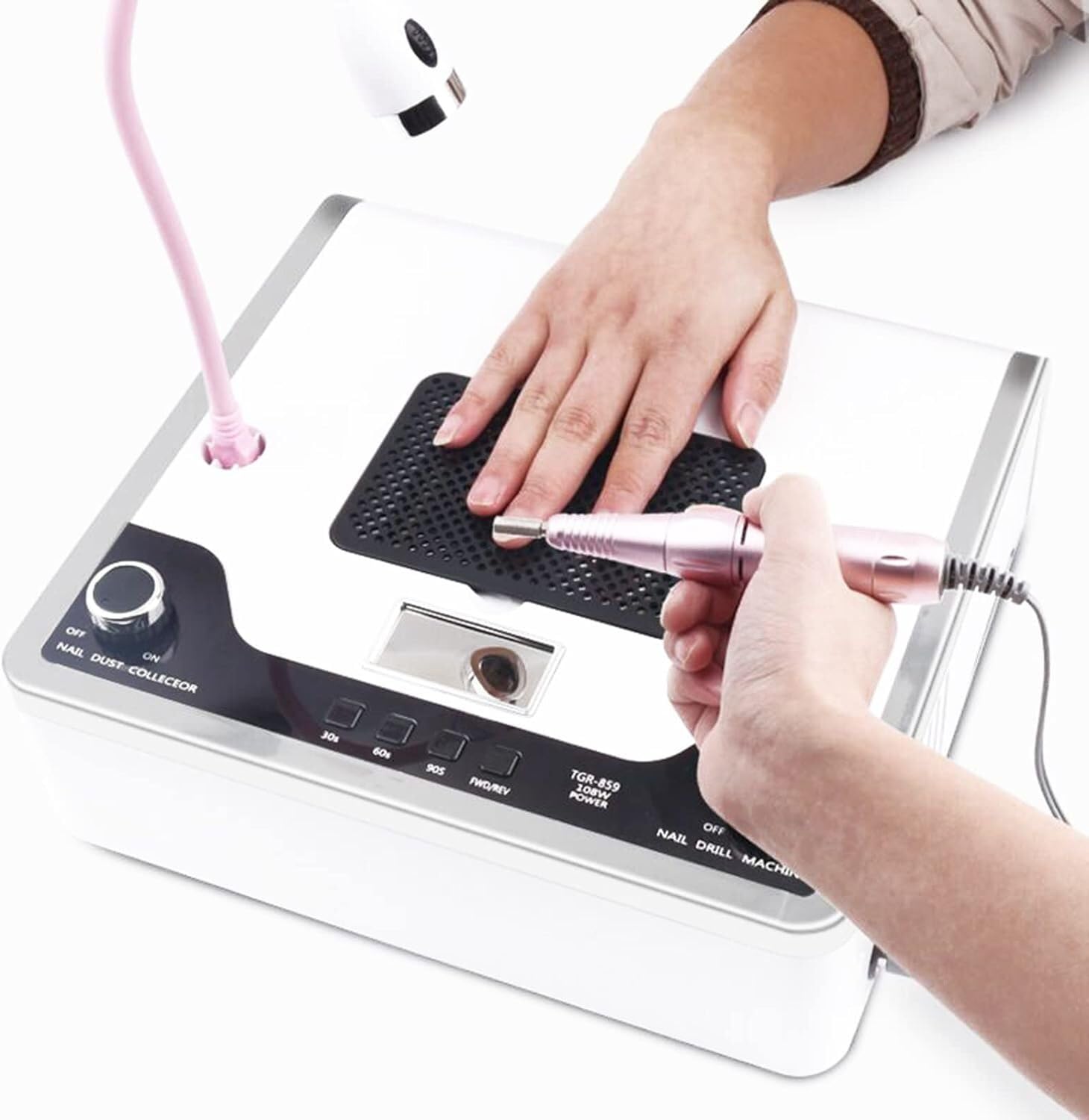 Kit 4 in 1 Aspiratore per Unghie con Fresa 30000 giri al minuto Lampada LED luce manicure pedicure Nail Art Unghie Estetista Poggia Mano