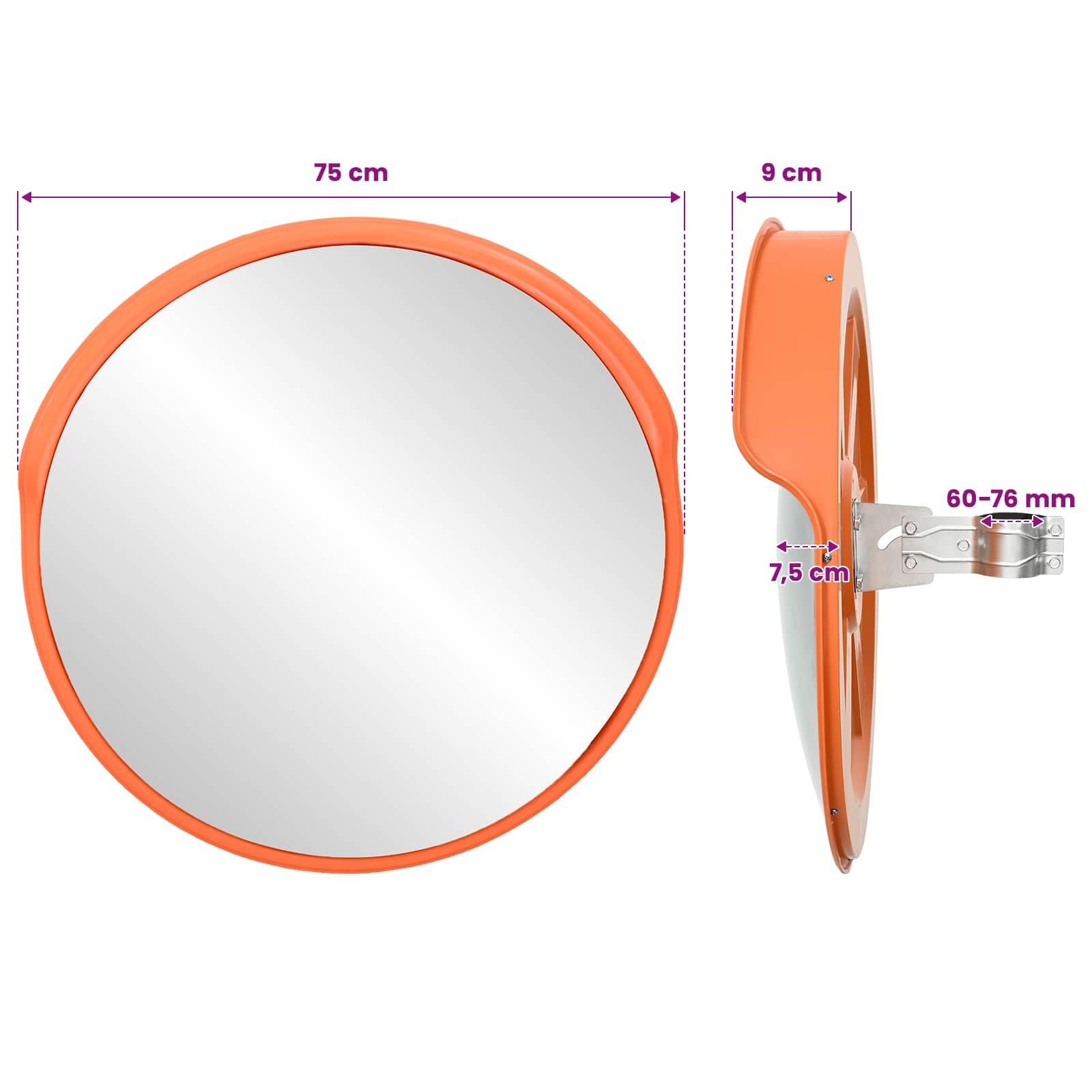 vidaXL Espejo de tráfico convexo para exteriores, 75 cm de diámetro, policarbonato, espejo convexo con cubierta protectora, espejo redondo de ángulo ciego, espejo gran angular con soporte para