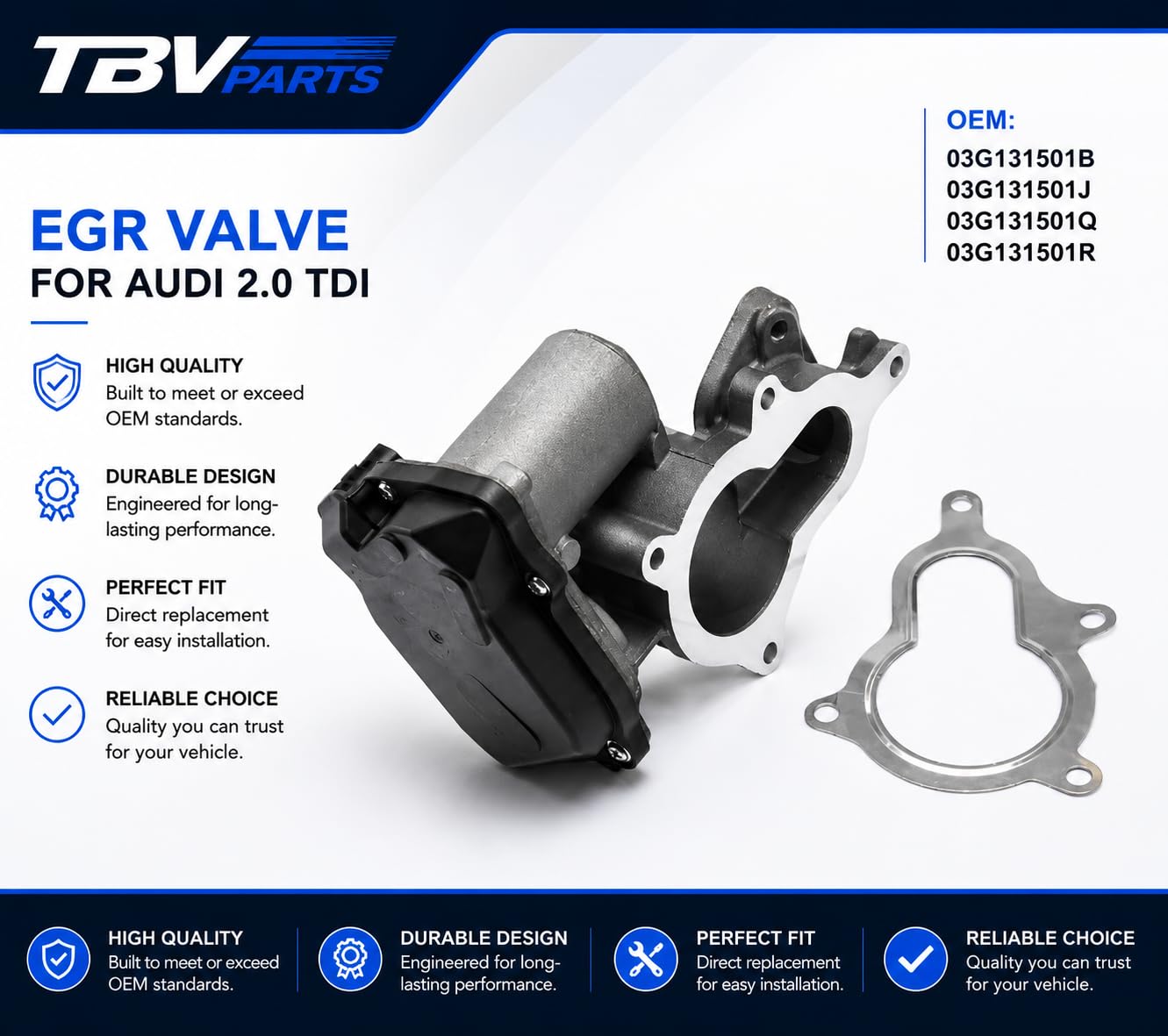 Válvula EGR 2.0 TDI 03G131501B 03G131501J 03G131501Q 03G131501R Válvula AGR compatible con A4 (B7) 2.0 A6 2.0 TDI BLB, BRE, BRD, BNA, BRF, BVA, BVF, BVG