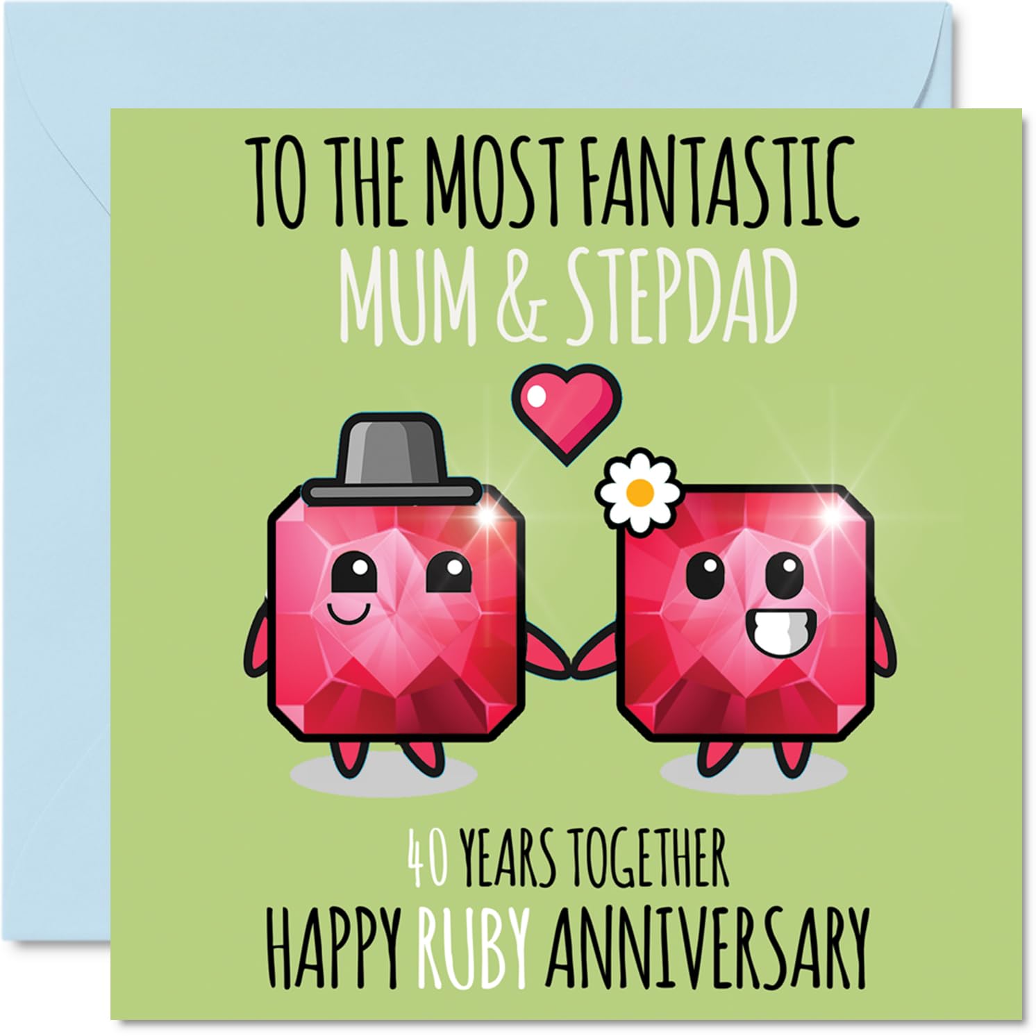 Cute Ruby Anniversary Card for Mum & Step Dad - 40 Years Together - Happy 40th Wedding Anniversary Cards for Step Dad Mum, 145mm Greeting Cards Anniversaries