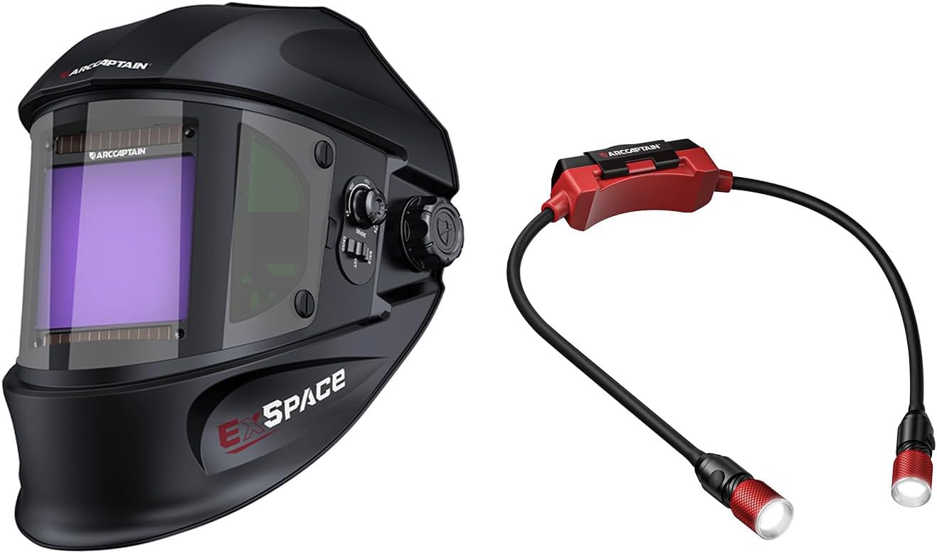 ARCCAPTAIN Auto Darkening Welding Helmet with Side View and Rechargeable Neck Light