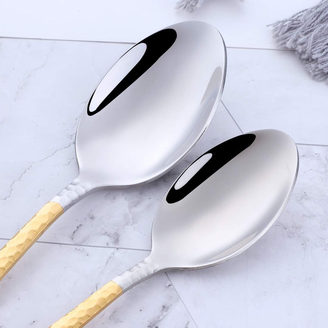 BuyGo 20-Piece Silverware Set, Hammered Design Flatware Dinnerware Sets, Stainless Steel Tableware Eating Utensils Service for 4, Gold Handle