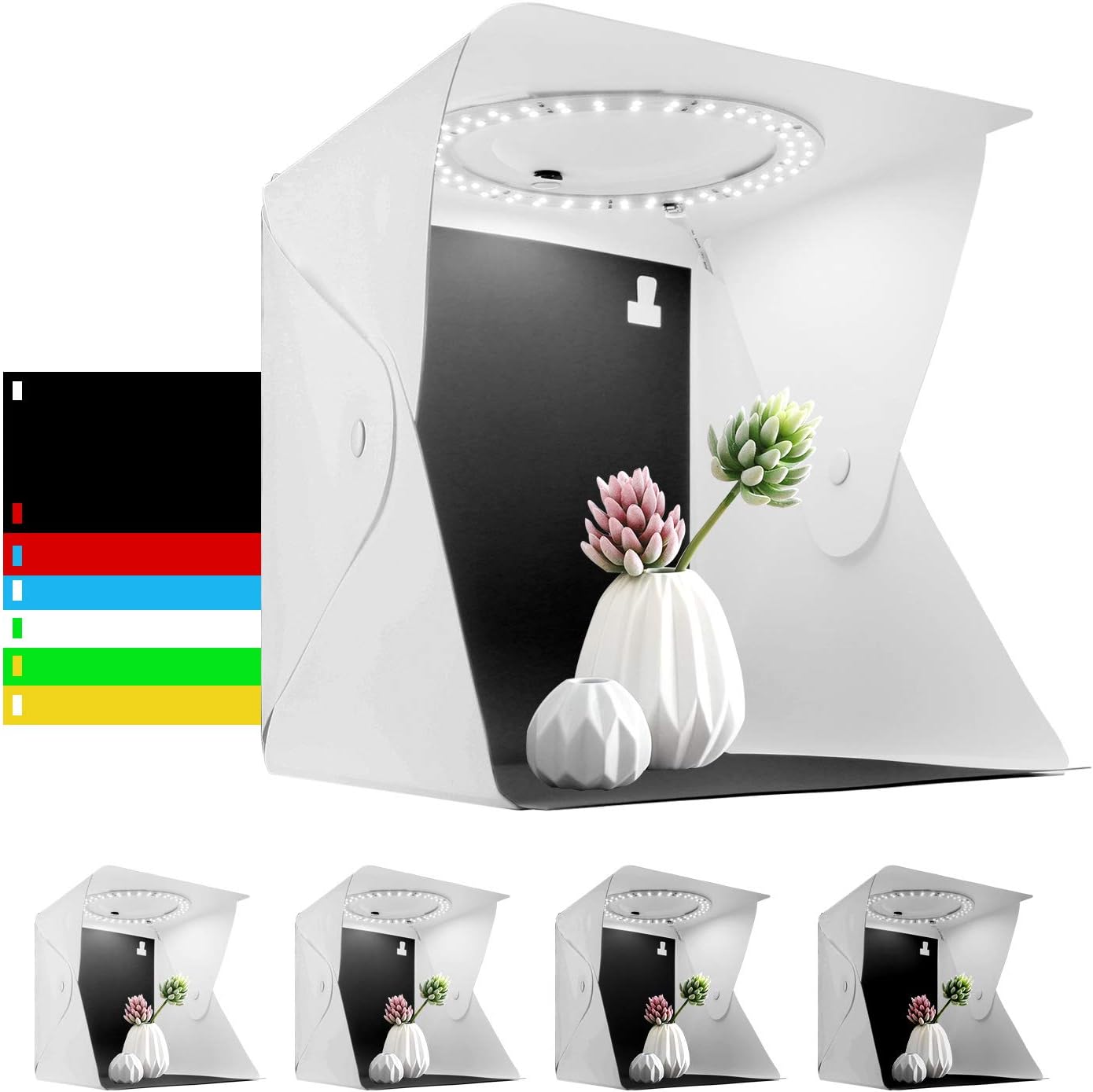 Portable Light Box Photo Booth, 9.8" x 9.3" Foldable Photo Light Box Photography with 40 LED Lights and 6 Backdrops, Dimmable Photo Studio Light Box Shooting Tent Kit for Small Items Photography