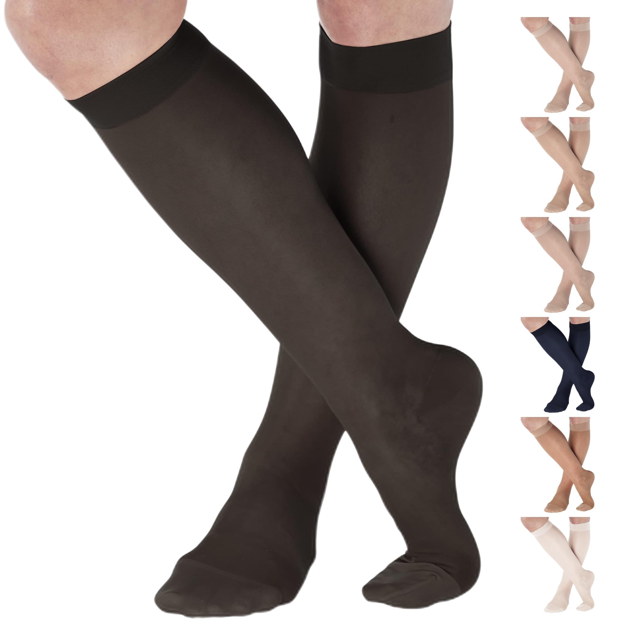 ABSOLUTE SUPPORT Sheer Compression Socks 15-20mmHg for Women, Varicose Veins Support, Made in USA - A101VV