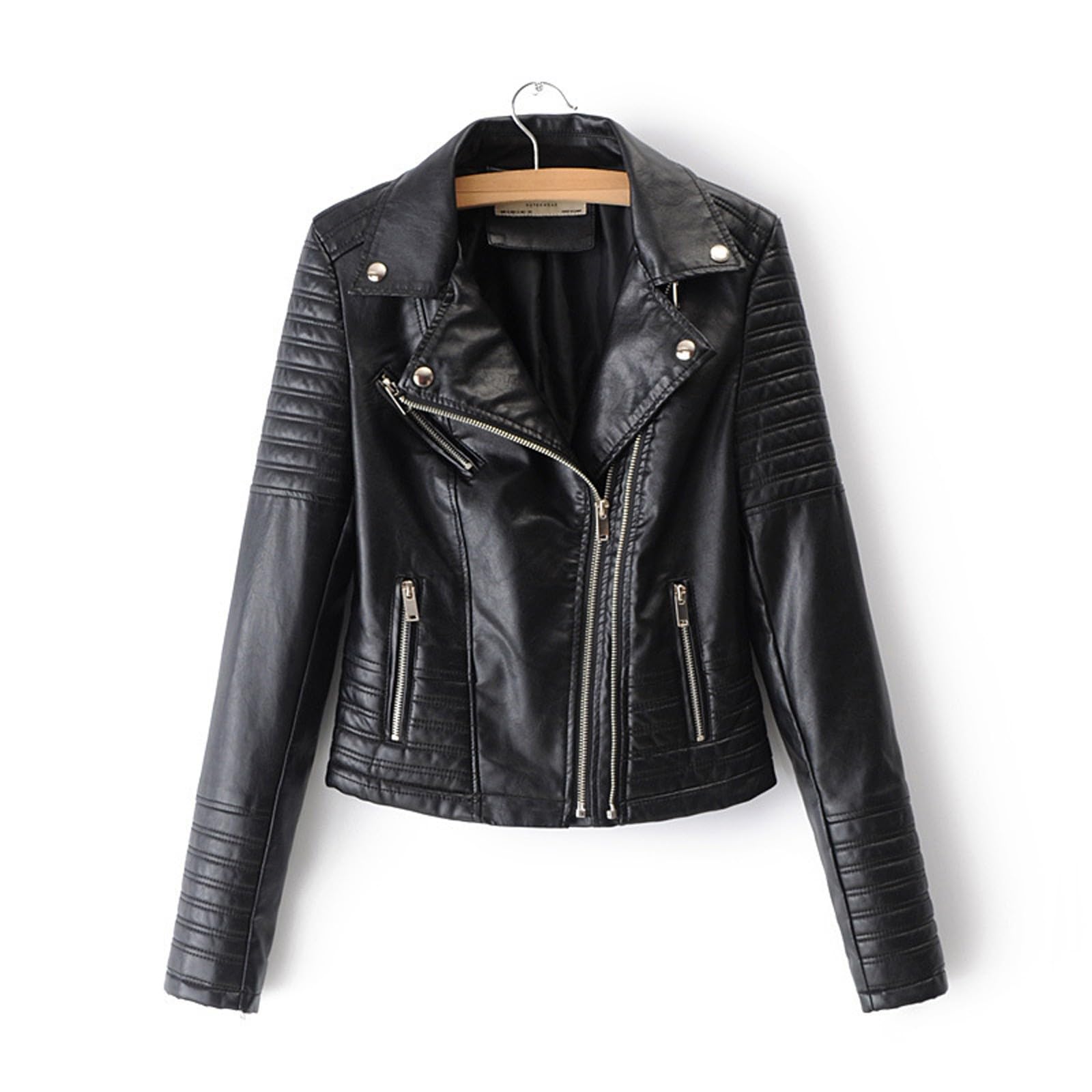 Bequem PU Jacken Damen Übergangsjacken Damen Damen Motorjacke Mantel Reißverschluss Kurz Punk Kurzmantel Cot Oberbekleidung Damen Kunstlederjacke Lederjacken Große Größen (Black, XL)