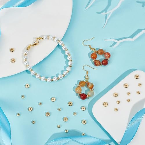 Miniatura 2 de UNICRAFTALE Alrededor de 80 cuentas espaciadoras redondas planas de 0.06/0.06 pulgadas de diámetro, espaciadores de cuentas doradas de acero