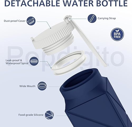 Vista 99 de Botellas de agua plegables de silicona de 20.6 onzas, plegables, a prueba de fugas, sin BPA, reutilizables, ligeras, portátiles, botellas de agua