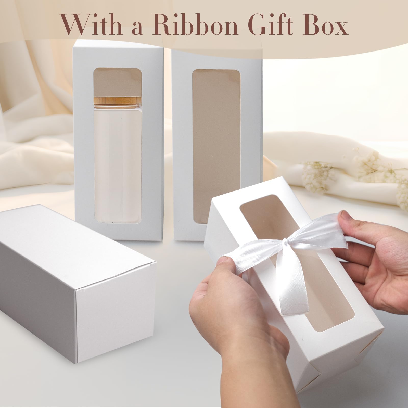 SENONAPO 64 Stück Geschenkboxen mit Band, 340 ml, 473 ml, 567 ml, für transparente Geschenkbox für Sublimationsglas, Ausstellungsboxen, Trinkgläser, Gläser, Rohlinge, Becher, Sublimationsgläser,