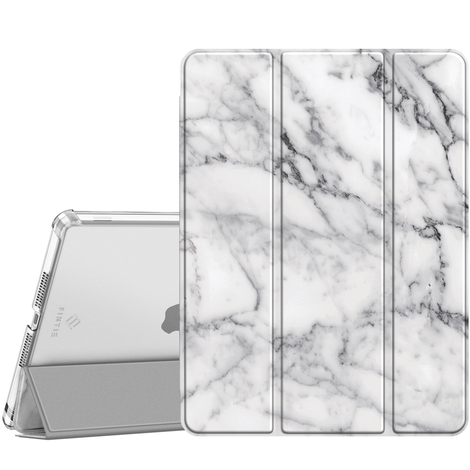Fintie Hülle für iPad 9. Generation 2021/8. Gen 2020/7. Gen 2019 10.2 Zoll mit Stifthalter, ultradünne leichte Schutzhülle mit transparenter Rückseite und Auto Schlaf/Wach Funktion, Marmor Weiß