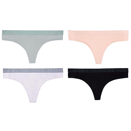 Playboy womens Juniors Ladies Bunny Print Underwear and Sports Bra Sets in Sizes Xxs-xl - X-Small - 4-pack Basic Thong