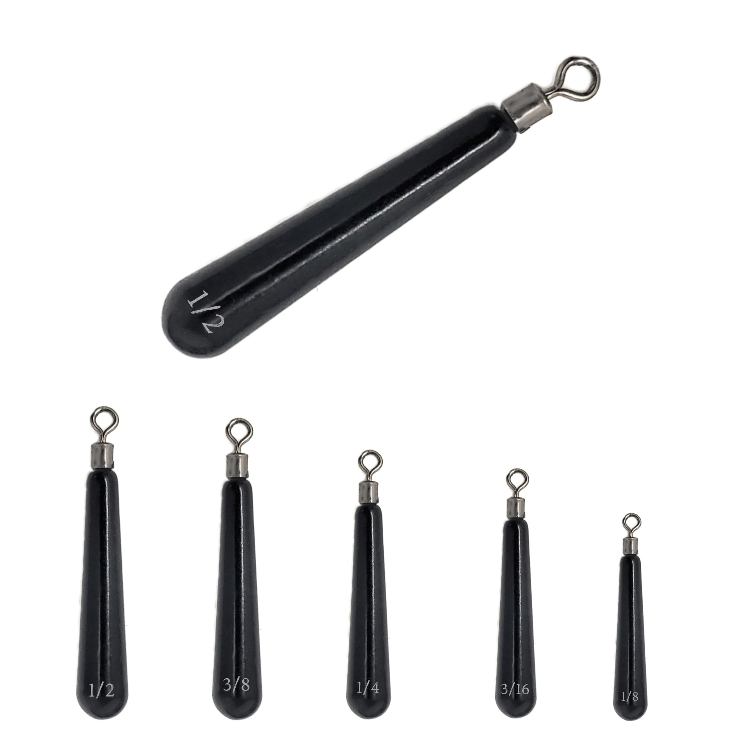 Reaction TackleTungsten Drop Shot Weights- Fishing Sinkers for Bass Fishing Dropshot Rig - Skinny Tungsten Dropshot Weight Size Stamped on All Weights for Freshwater or Saltwater Fish