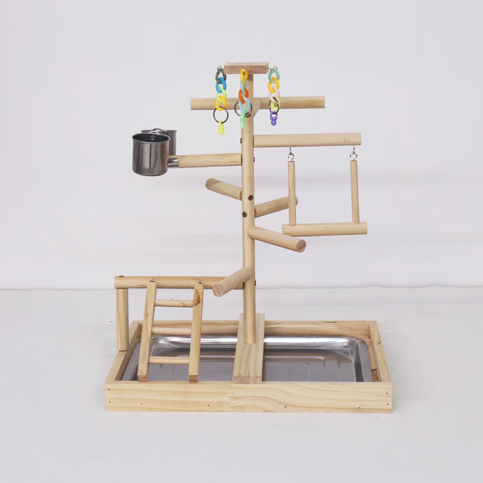 Aire de jeux pour perruches à l'intérieur de la cage, perchoir à oiseaux | pour cage – Conure en bois naturel, balançoire pour inséparable, poteau central