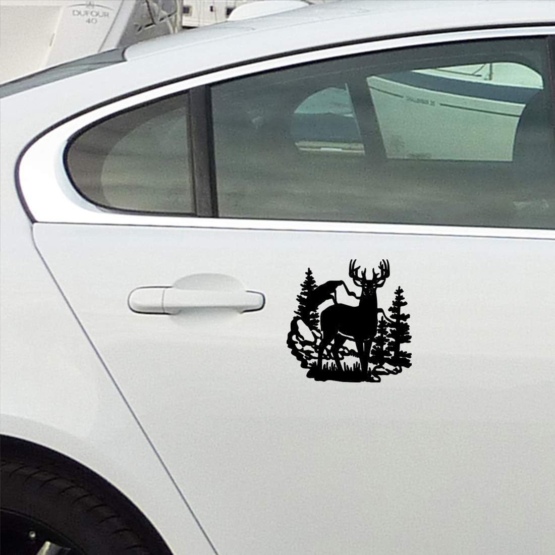 Deer Buck Pine Tree Forest Moutain Wildlife 1 (Black) (Set of 2) Premium Waterproof Vinyl Decal Stickers for Laptop Phone Accessory Helmet Car Bumper Mug Tuber Cup Door image 2