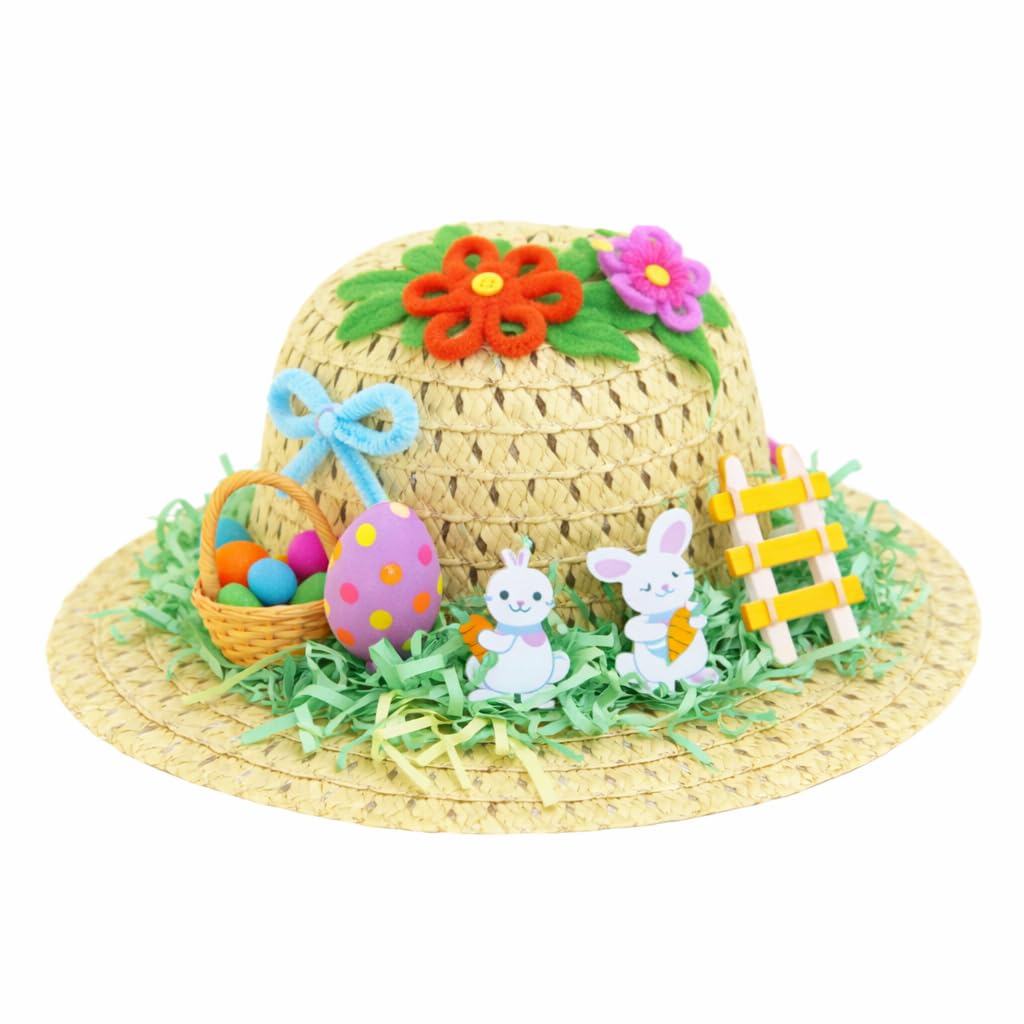 Eurowrap Children’s Easter Bonnet with Decoration Kit Craft Set for School Parade Easter Activity Includes Bonnet and Assorted Decorations