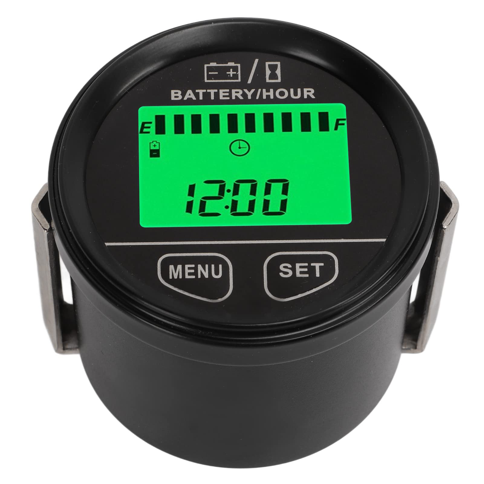 Medidor de voltaje digital de 12 V a 24 V Monitor de de energía Identificación automática Pantalla retroiluminada verde Función de reloj Medidor de voltímetro de sincronización