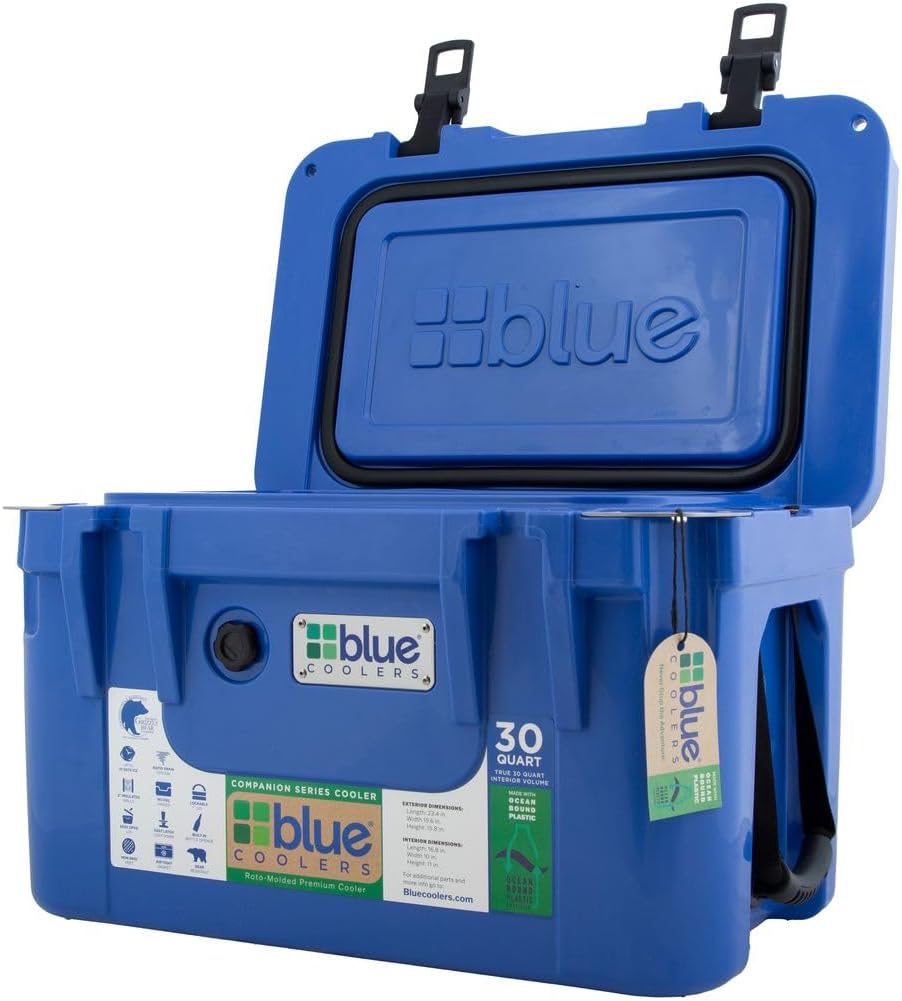 Reclaimed Ocean Plastic Rotomolded Cooler, Heavy-Duty Ice Chest with Multiple Day Ice Retention, for Camping, Fishing, and Outdoor Adventures (30-60 Quart Ice Chests)
