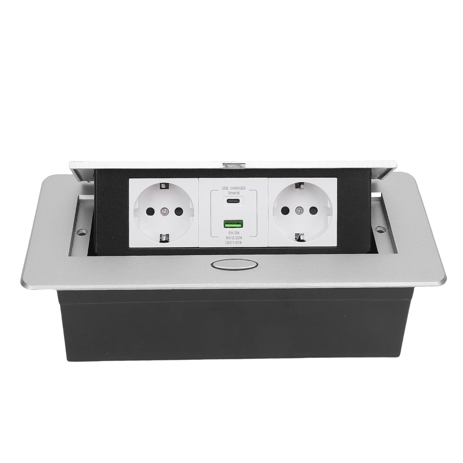 Wysuwana Listwa Zasilająca, Stop Aluminium, Szybkie ładowanie USB o Mocy 20 W, Wbudowane Gniazdko W Blacie do Użytku Domowego i Komercyjnego
