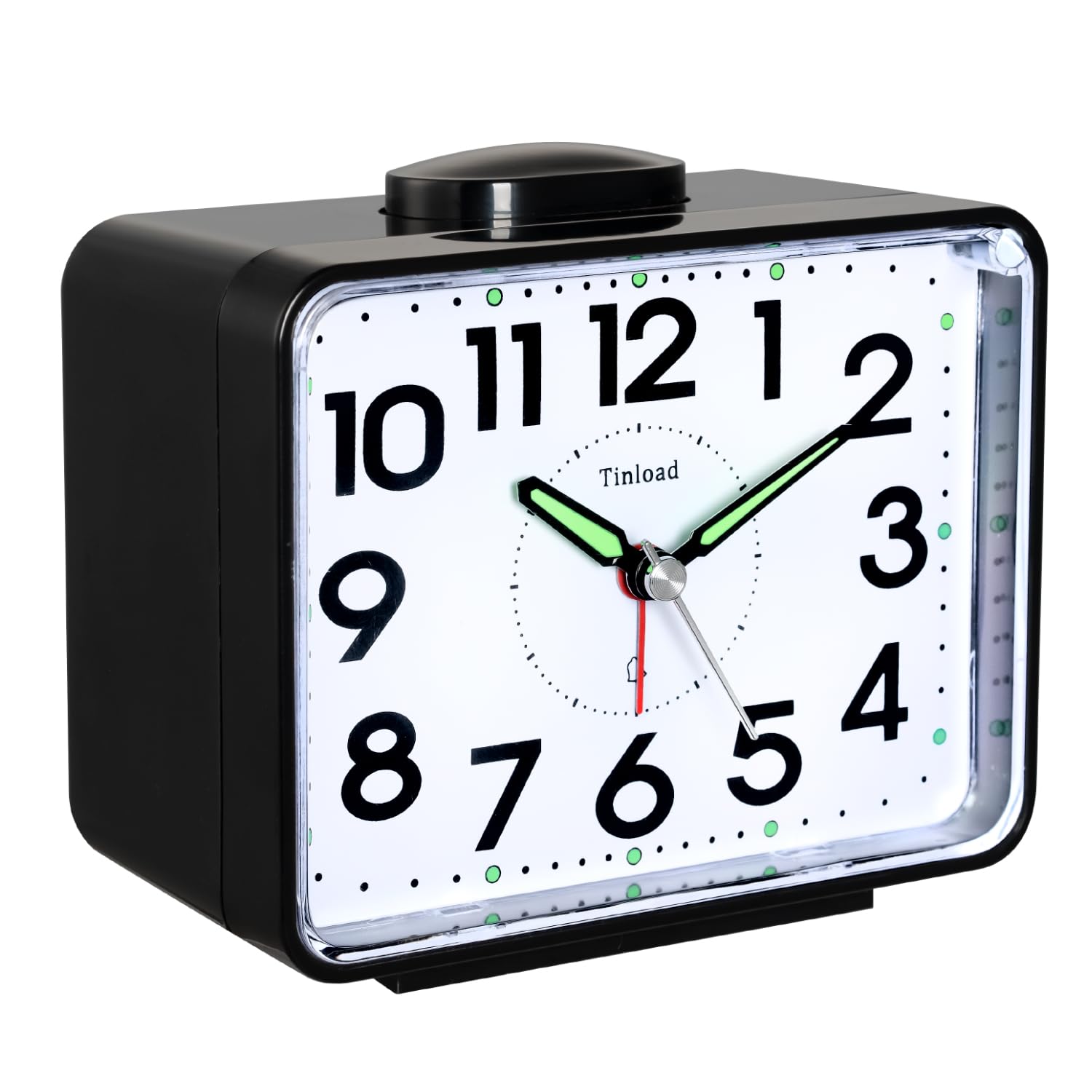 Tinload Réveil analogique pour seniors avec veilleuse, grand cadran de 4 pouces, réveil de table avec fonction snooze, alarme puissante, son de cloche en 3 niveaux progressifs, à piles