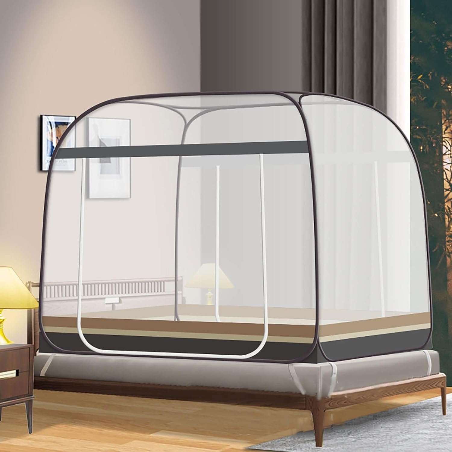 Pop-Up Mosquito Net Bed Tent, Portable, No Installation Required, Travel Insect Net for Camping, Outdoor & Home UseGrey,S