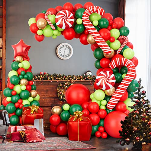144 Piece Christmas Balloon Garland Arch Kit With Xmas Red Gold Fresh Green And Dark Green Balloon Candy Balloons Gift Box Balloons Red Star Balloons For Christmas Party Decorations #TOP3