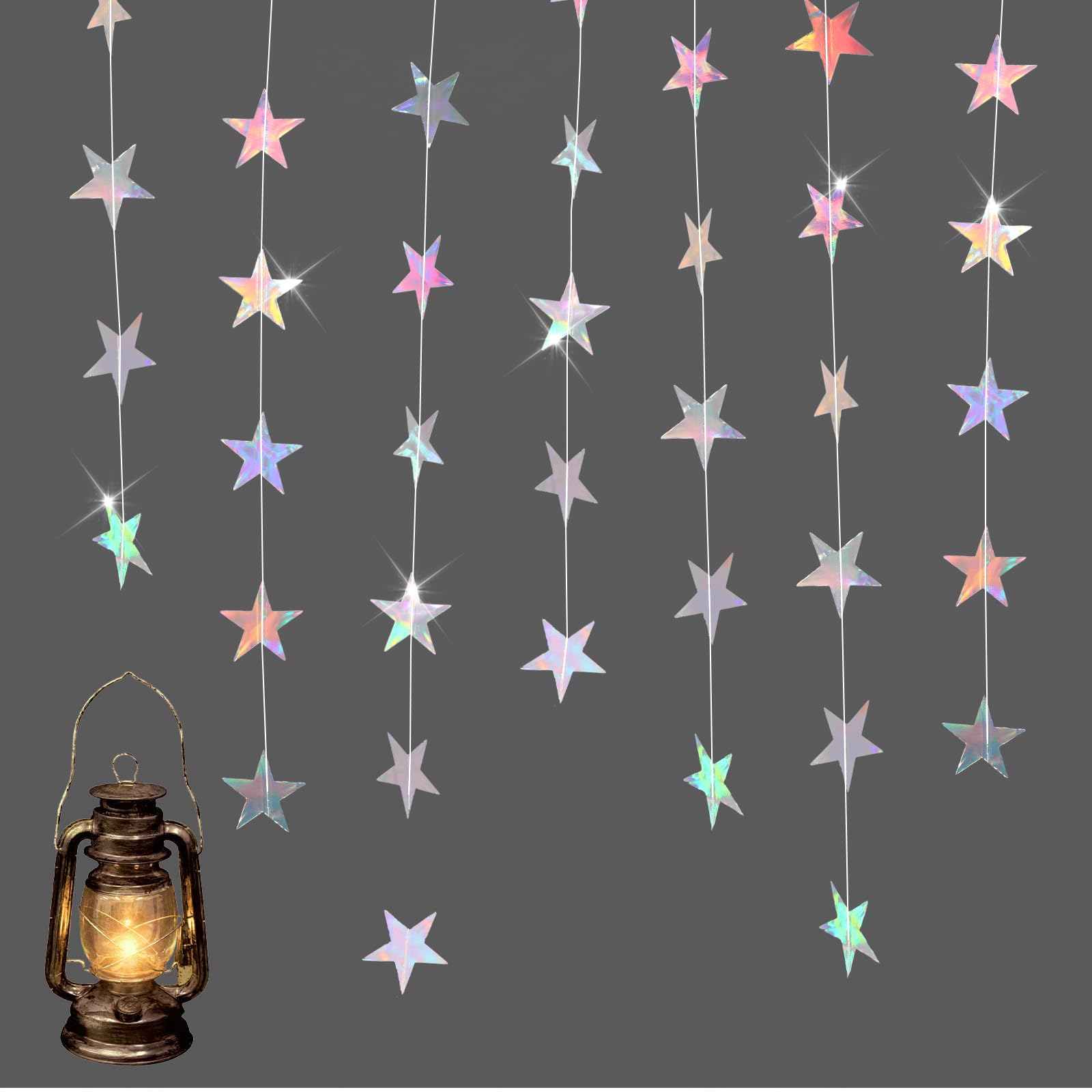 Giantree 65Ft Iridescent Star Shiny Garlands, 5Pcs Hanging and Twinkle Streamer Bunting Banner for Wedding Birthday Graduation Christmas Party Decoration