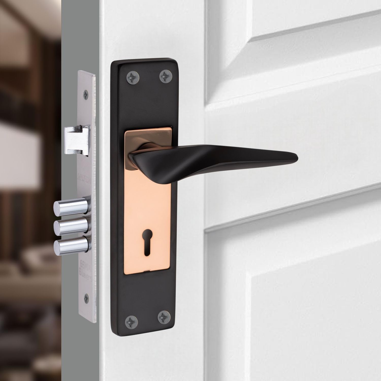 Milton Iron Mortise Lock Set with Black Rose Copper Finish, 200mm Length, 125mm Handle, Complete with Keys and Hardware, Model MHI-900-picture-11