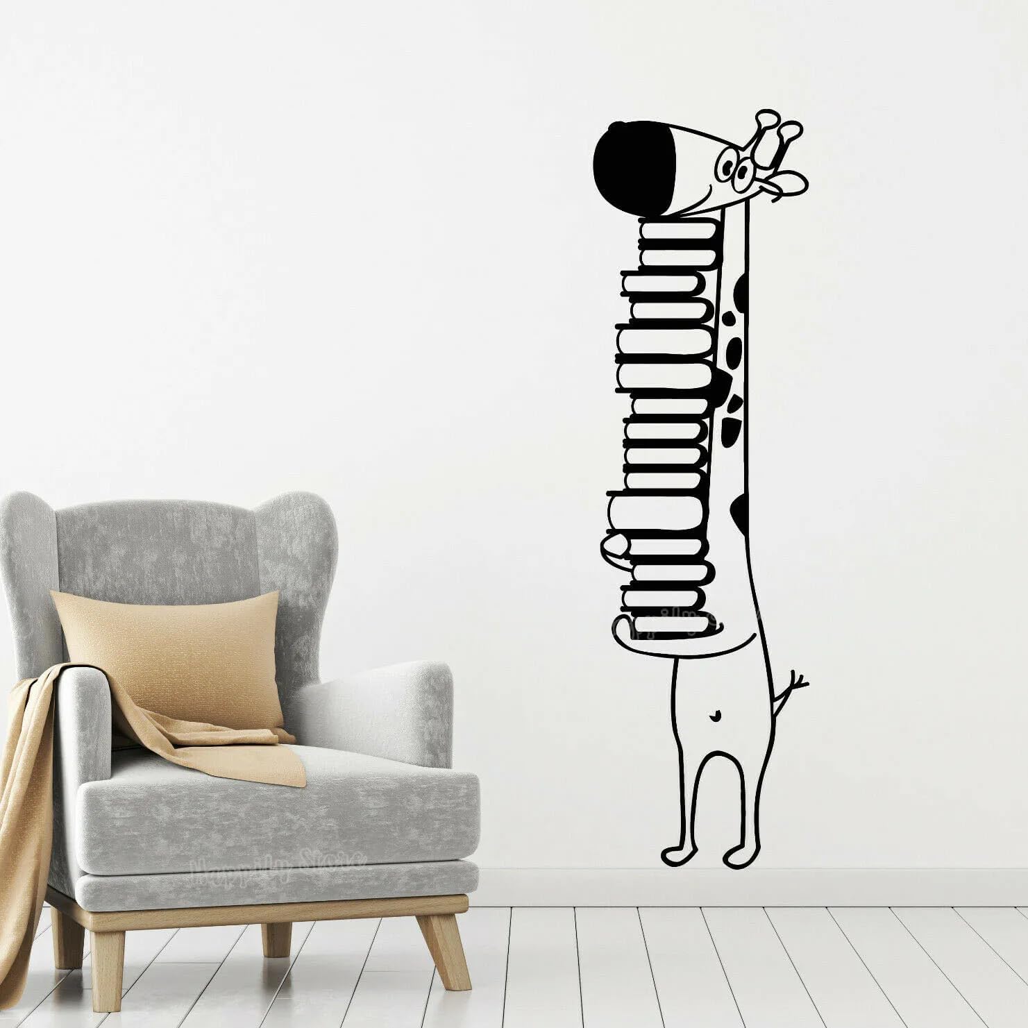 Giraffe Reading Book Vinyl Wall Sticker for Children's Room Library